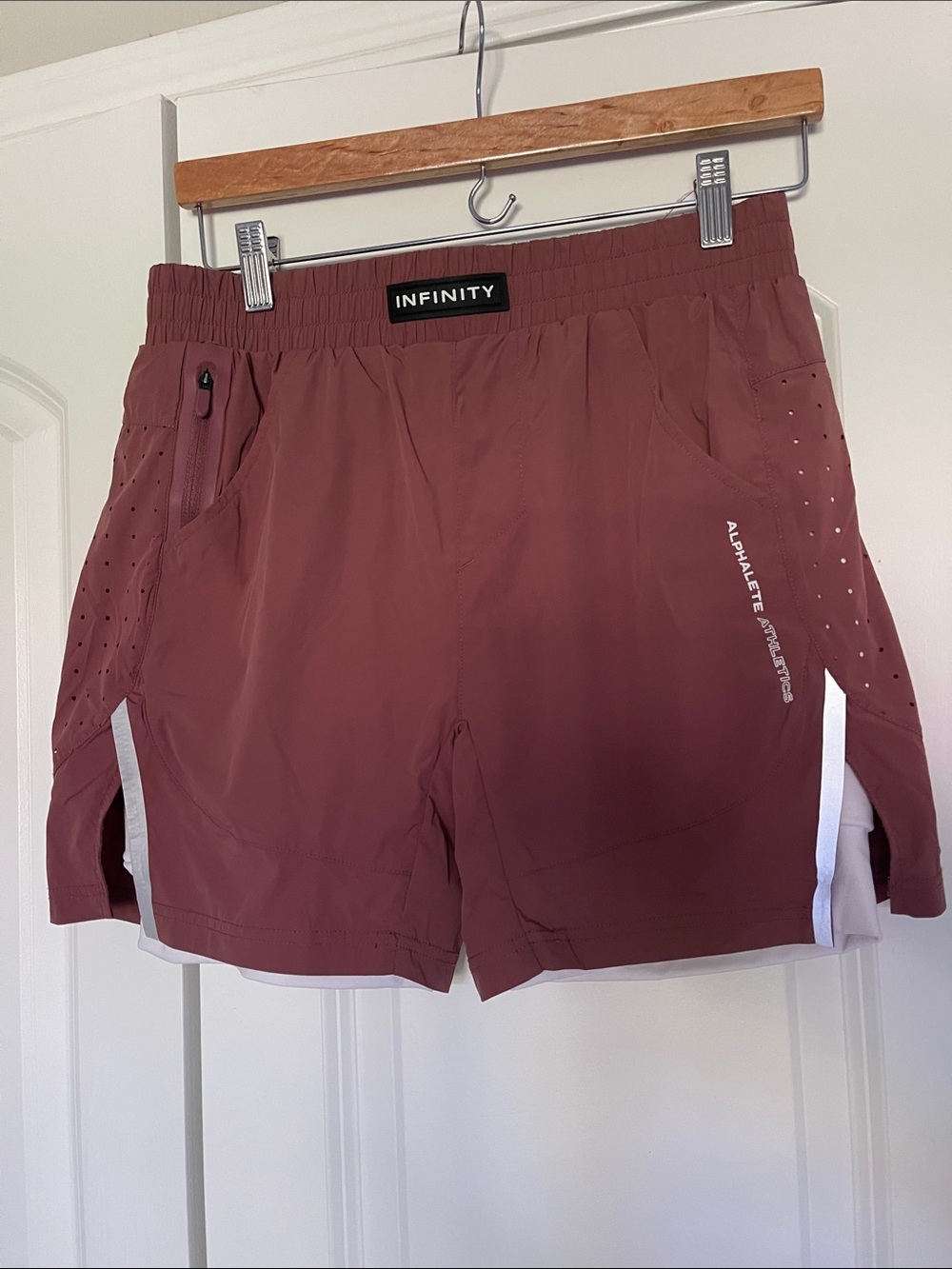 Alphalete Men's Athletic Shorts - Maroon with White Trim